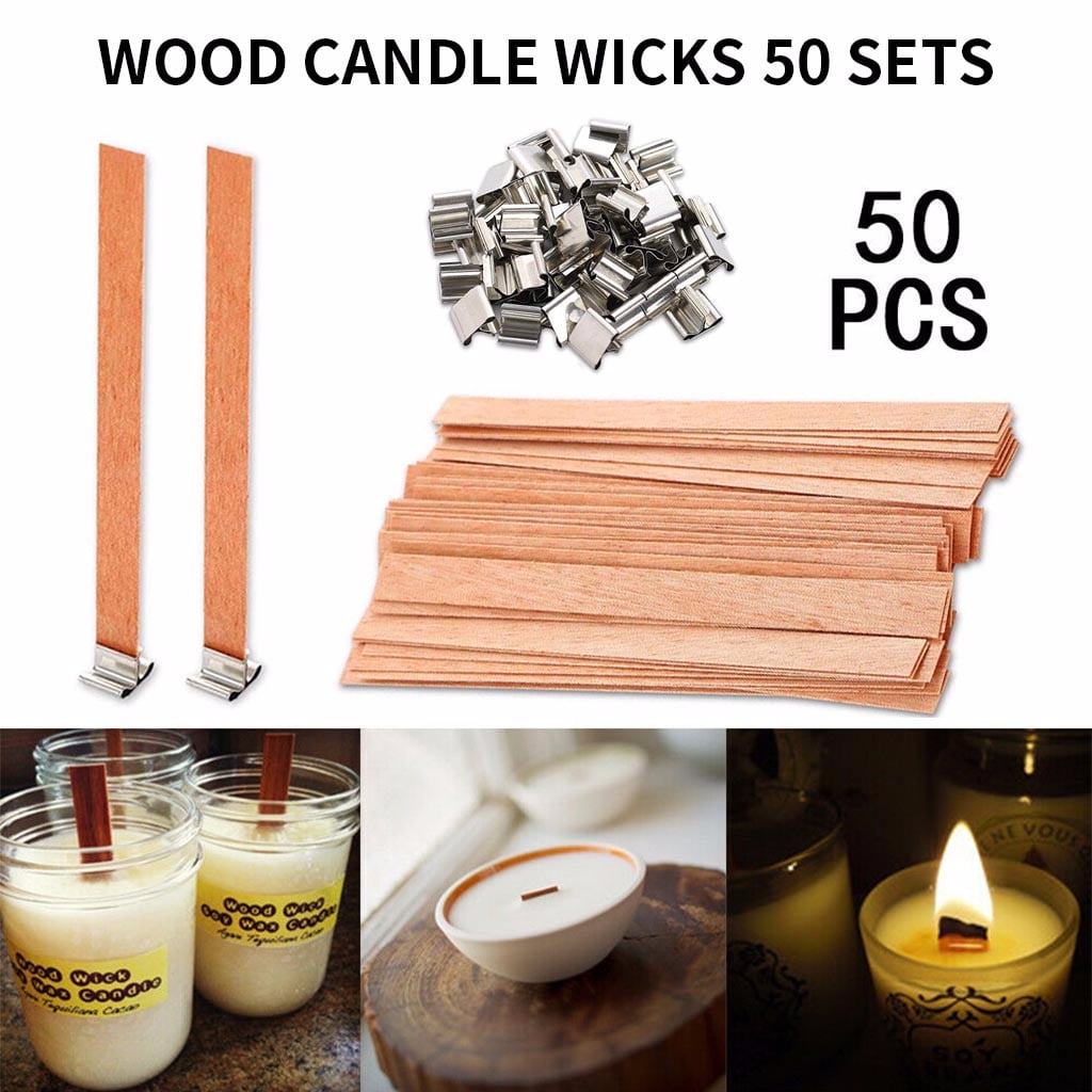 50pcs Wood Wicks for Candles Works Soy or Palm Wax Candle DIY Making Tool Set 