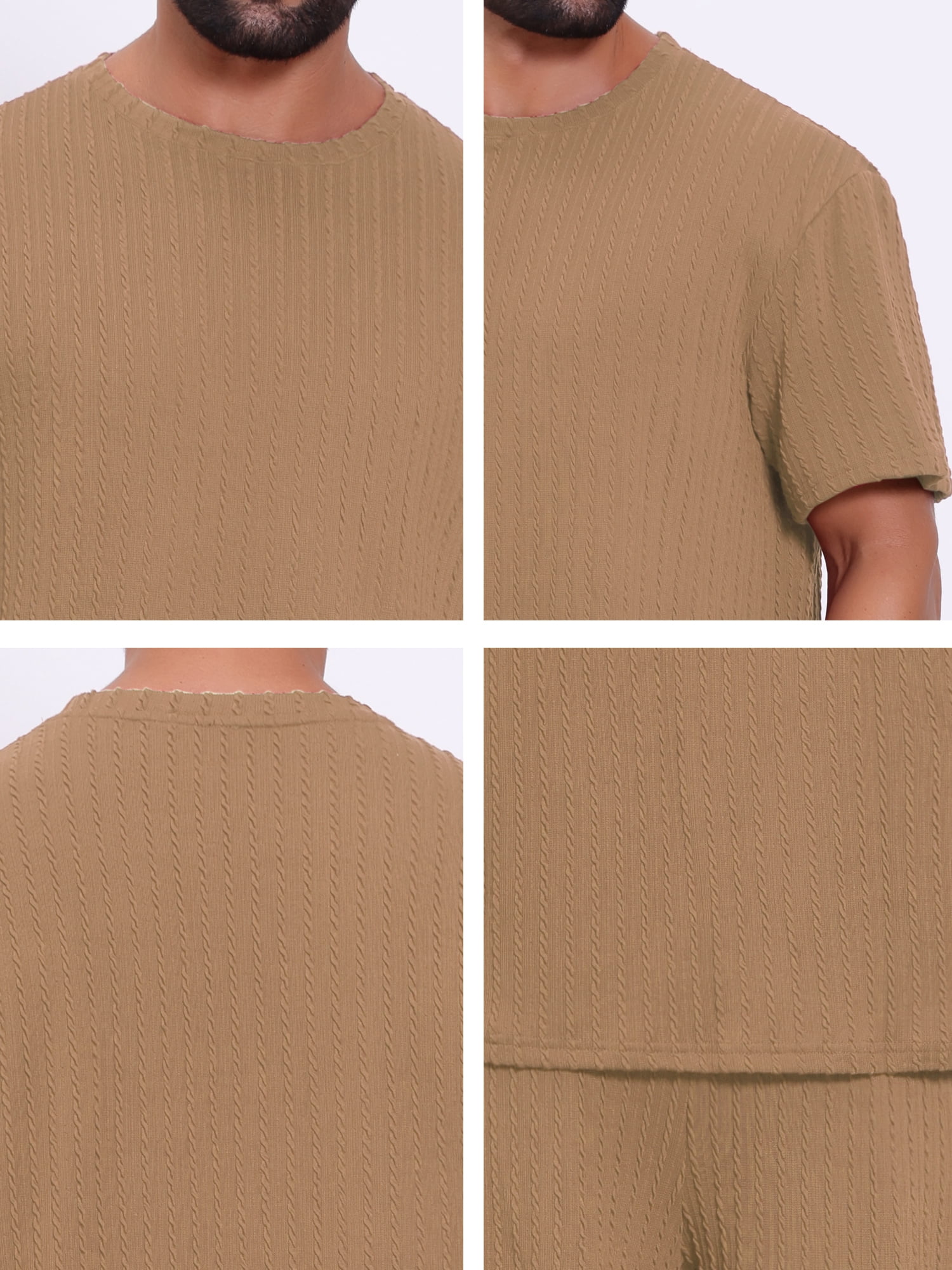 DARING DIVA Men's 2 Pieces Texture Crew Neck Shirt Top and Shorts Outfits 2XL Brown