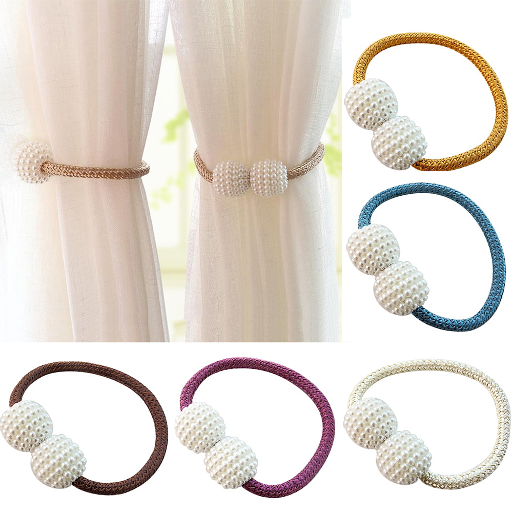 Home Curtain Magnetic Tie-back Artificial Pearl Holdbacks Buckle Clip Holder 