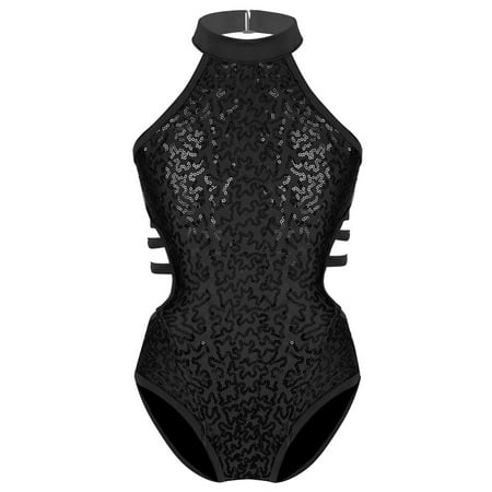 

inhzoy Kids Girls Halter-neck Sequins Ballet Dance Sports Leotard Bodysuit