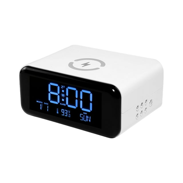 Unatoiry Réveil Numérique avec Haut-Parleur Bluetooth Affichage HD LED pour Heure Précise 15W Charge Sans Fil Blanc Trois-en-un