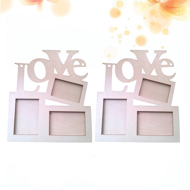 HEALEEP 2pcs Wooden Picture Frame Love Shape Multi Wood Photo Display for Wall Decoration Friends Family