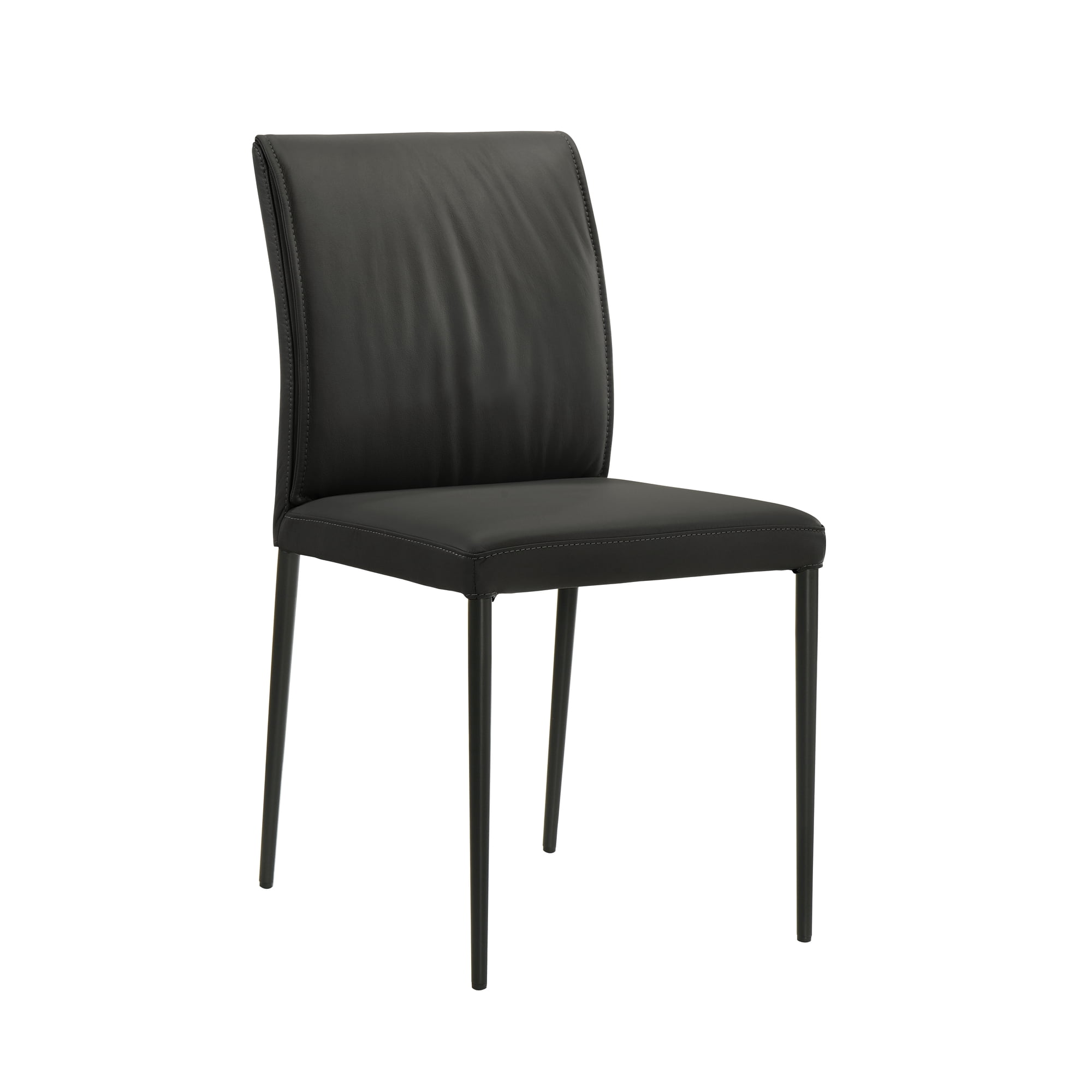 Meriam Full Back Top Grain Leather Upholstered Metal Dining Chairs in Black - Set of 2
