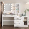 thumbnail image 2 of IVV LED Dressing Table with Charging Station, 3 Colors Lighting Modes with Adjustable Brightness, Cosmetic Dressing Table with Mirror, 5 Drawers and Storage Cabinet for Bedroom, White, 2 of 7