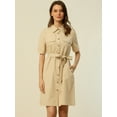 thumbnail image 3 of DARING DIVA Collared Short Sleeve Pocket Belt Button up Shirt Dress M Khaki, 3 of 6