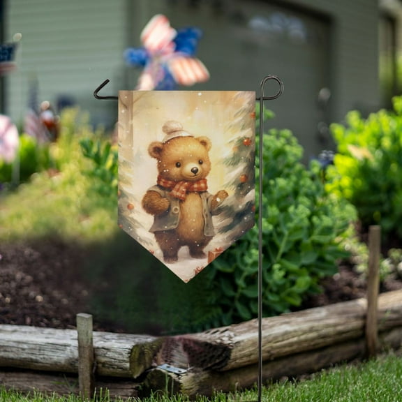 Bear Christmas Trees Gifts Garden Flag 18" x 12.5" Double Sided Yard Lawn Outdoor Decor Small Yard Flags