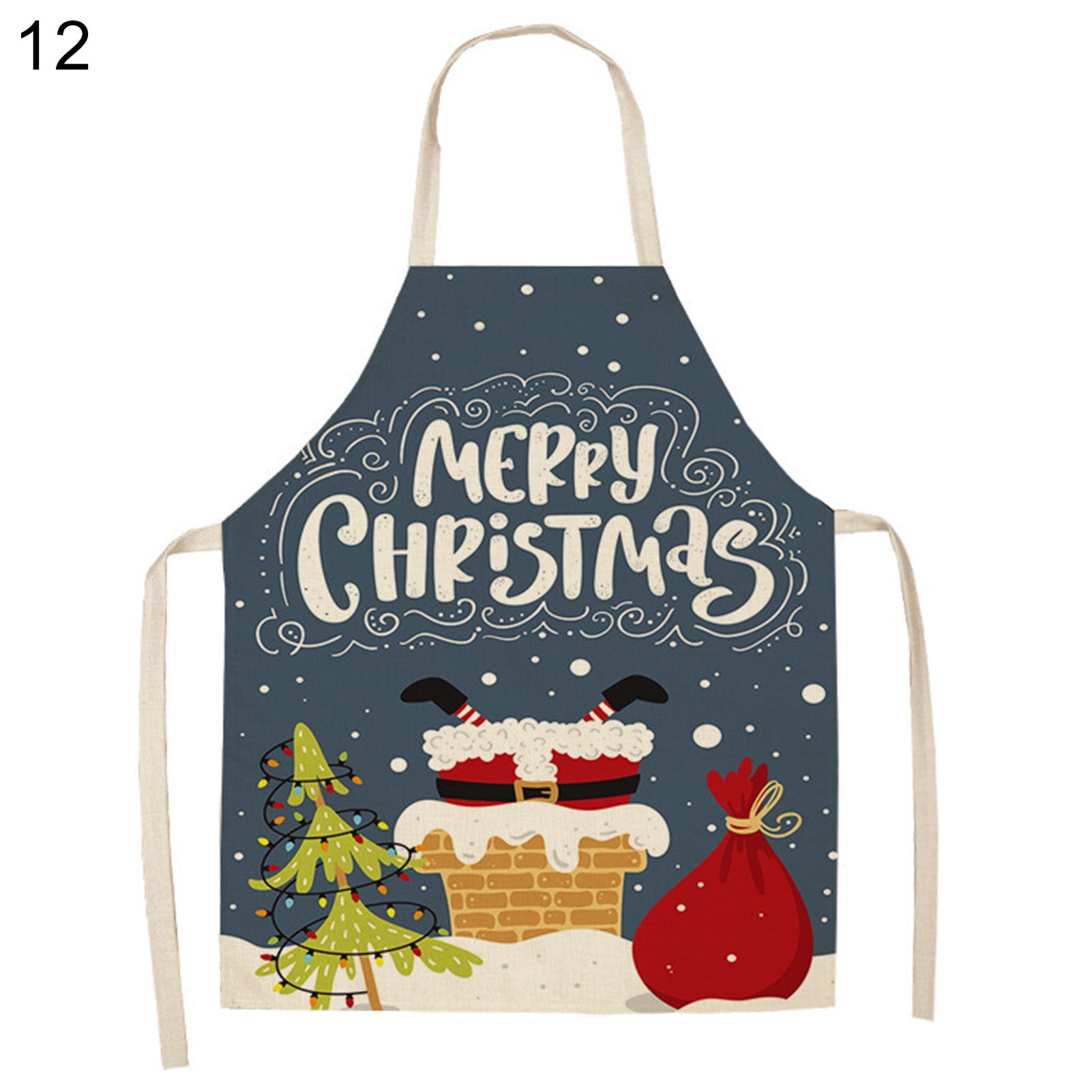 Kitchen Christmas Printed Sleeveless Linen Apron Antifouling Cooking House Parts 