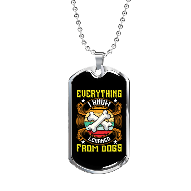 Everything I Know Yellow Necklace Stainless Steel or 18k Gold Dog Tag 24" Chain