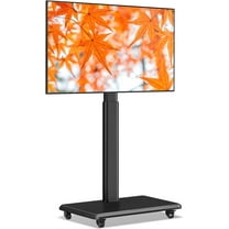 TVON Rolling TV Stand for 32 to 65 70 Inch TVs, Elegant Floor TV Stand with Wheels, Mobile TV Cart with 9 Levels of Height Adjustment (Black, Wooden Base)