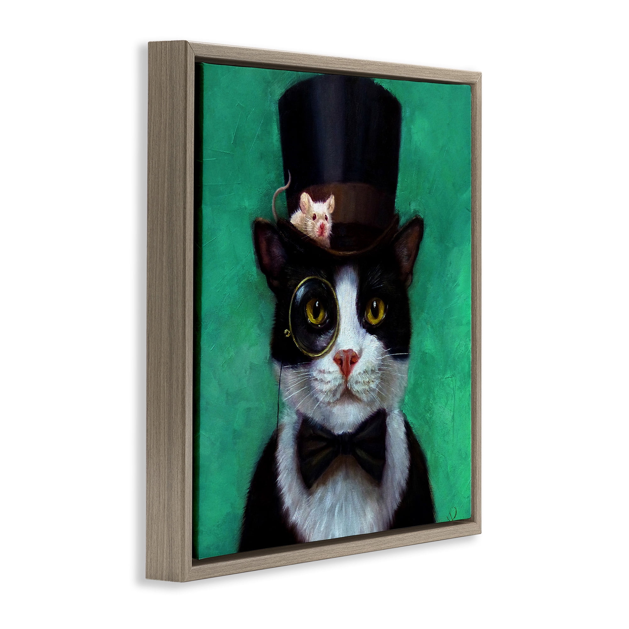 Stupell Industries Good Sir Top Hat Cat Animals & Insects Painting Brown Floater Framed Canvas Art Print Wall Art, 18 x 18