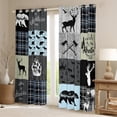 thumbnail image 2 of Retro Cabin Decor Curtains, Deer Bear Elk 30%-50% Blackout Curtains Vintage Rustic Farmhouse Curtains & Drapes Western Cowboy Patchwork Window Treatments 52"Wx84"L 2 Panels, Grey Black, 2 of 5