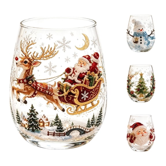 Magical Christmas 3D Glass Cup 14oz Stemless Tumbler | With Christmas Santa Hand Holiday Ornament Glassware Festive For Kitchen Party