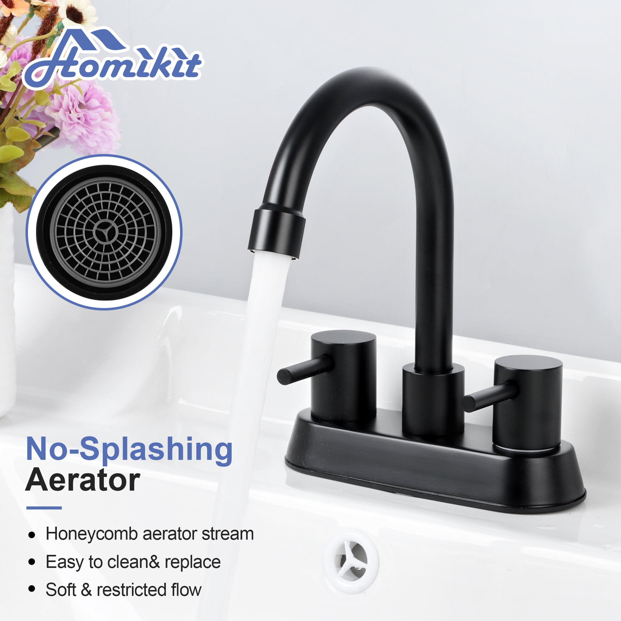 Coliware Black Bathroom Faucet, Stainless Steel 2-Handle Bathroom Sink Faucet with Pop-Up Drain 2 Water Supply Hoses for 3 Hole, Bathroom Centerset Basin Faucet for Vanity RV