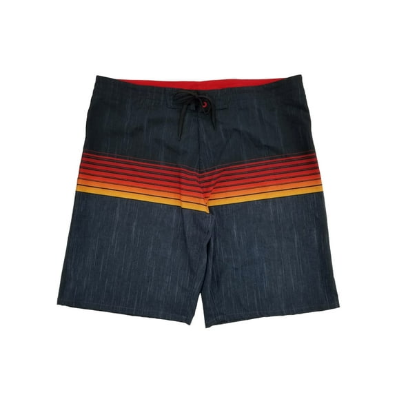 Mens Black Heather Red & Orange Stripe Board Shorts Surf Shorts Swim Trunks 30
