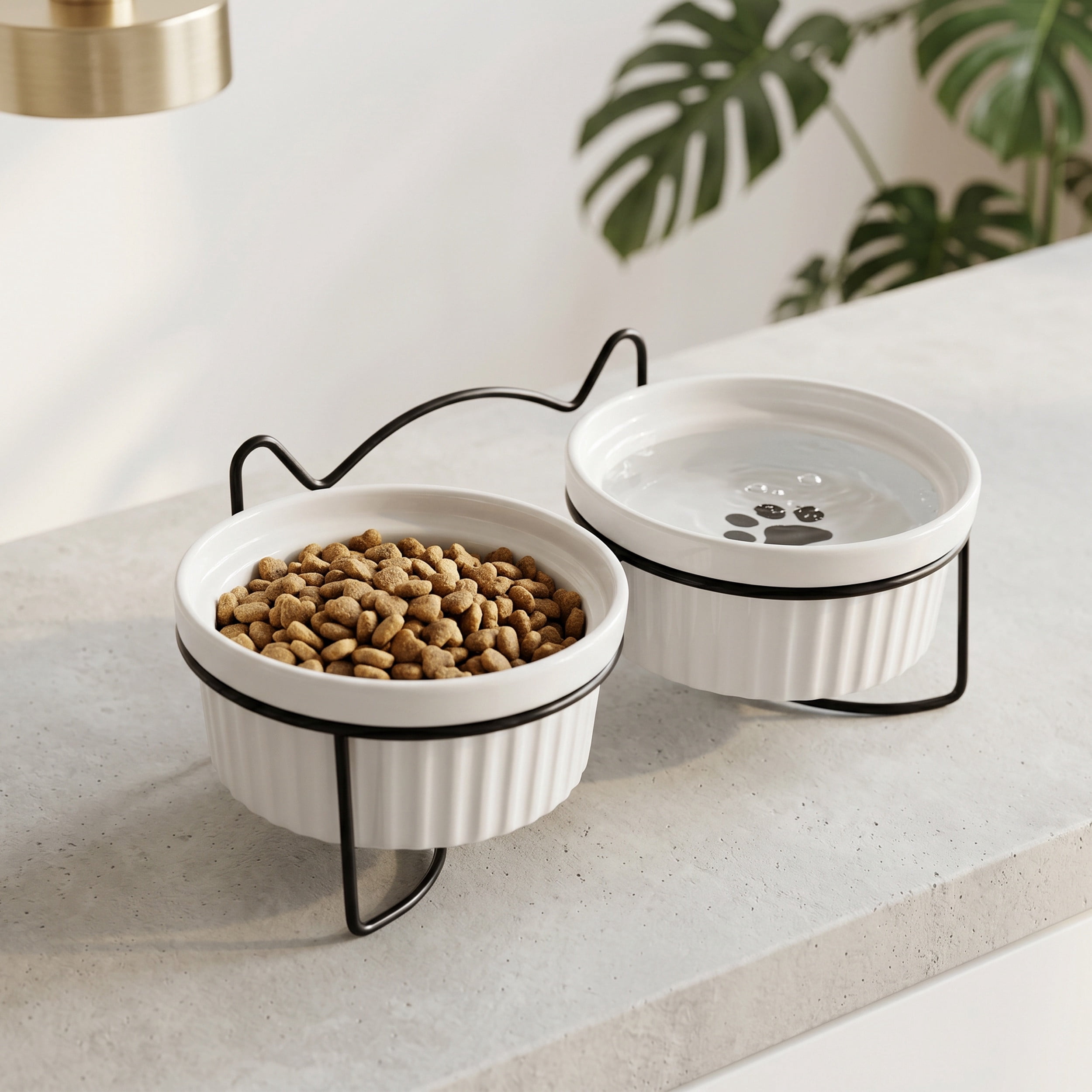 Max & Marlow Ceramic Cat Bowls with Iron Stand, Double Cat Food and Water Bowls Set, Single 300ml