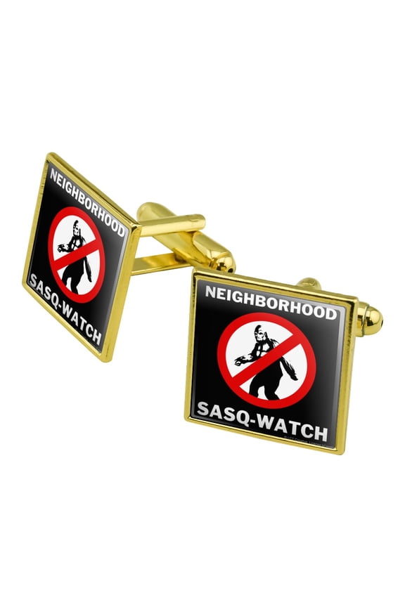 Neighborhood Sasq-Watch Sasquatch Watch Funny Humor Square Cufflink Set - Silver or Gold