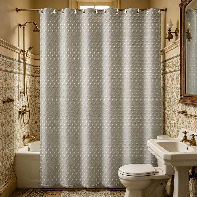 Oefntac Rideau de Bain en Polyester Robuste Motif Gaufré Imperméable Douche Uni Rideau de Salle de Bain Doublure d'Isolation Thermique