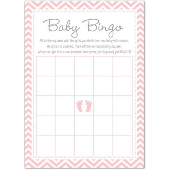 Pink Baby Feet Baby Shower Game - Bingo Cards - 24 count