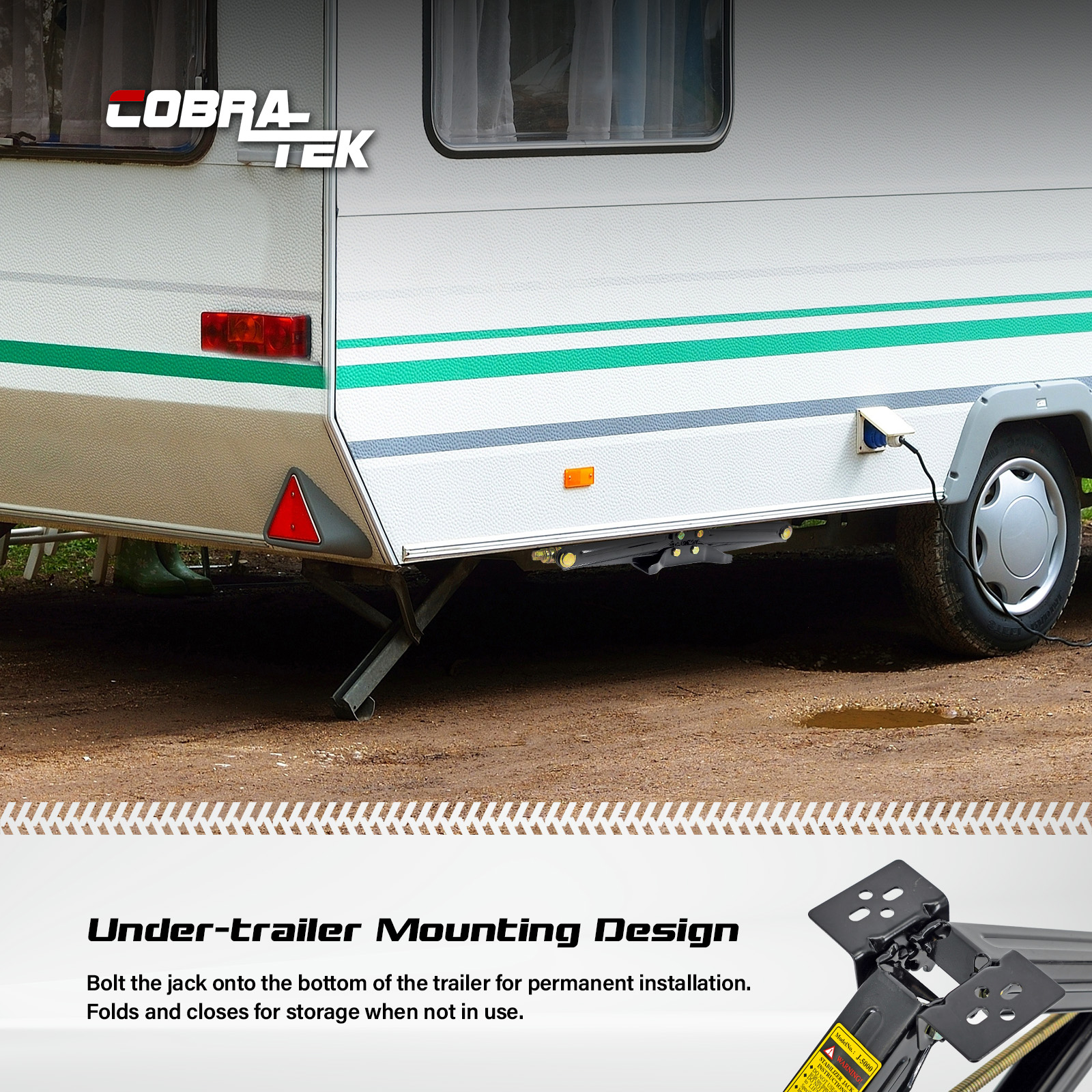 Cobra-Tek CBK-1124-PBK Universal Rv Camper Travel Trailer Stabilizer Leveling Scissor Jack, Bolt-On Or Weld-On, 2500 Lbs Load Capacity, 24" Inch Height
