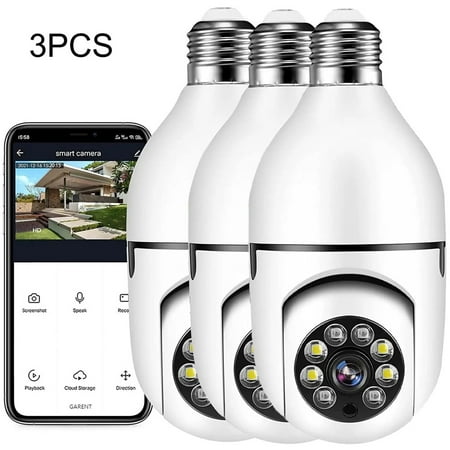 

Leke 1080P WiFi Camera Light Bulb Security Home Camera Wireless Waterproof IP66 CCTV Pack of 3