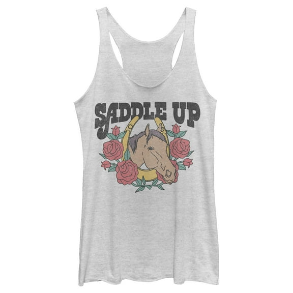 Women's Lost Gods Saddle Up Horse Racerback Tank Top White Heather 2X Large