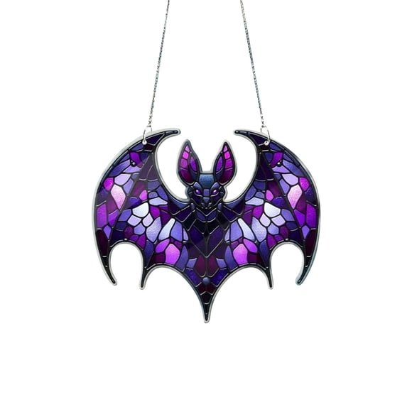 Halloween Bat Stained Glass Suncatcher Window Hanging Acrylic Wall Art Suncatcher Decoration Festival Colorful Bat Home House Venue Arrangement Props 1pc