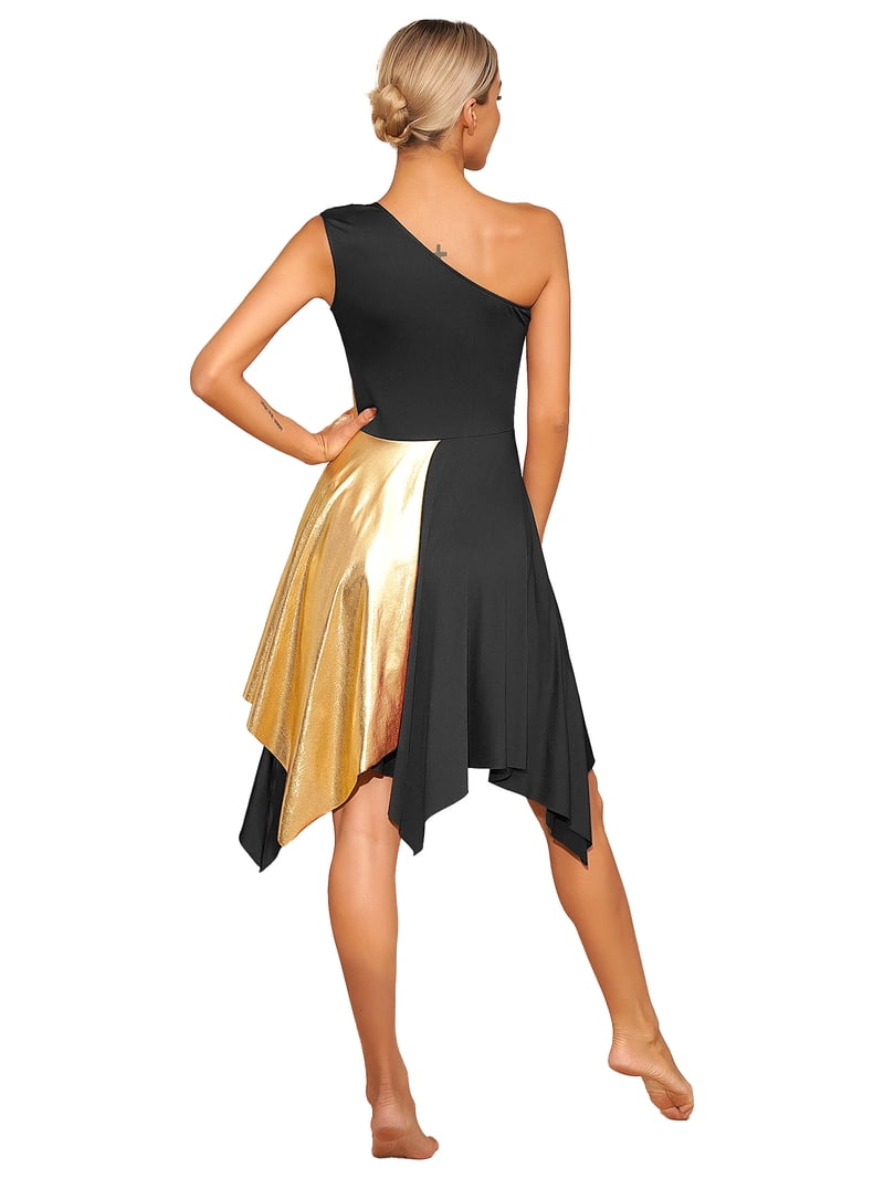 Women's Metallic Color Block Asymmetrical Dance Dress Liturgical Lyrical Costume