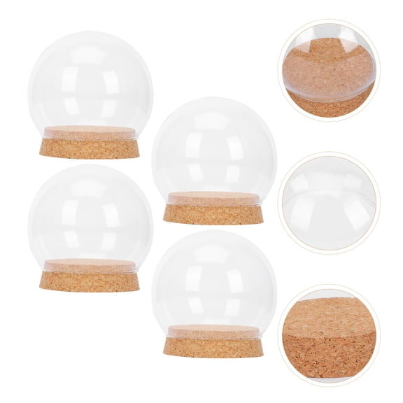 4 PCS 4-Inch Clear Glass Display Domes with Wood Bases, Cloche Jar Containers for Preserved Flowers, Craft and Home Decor