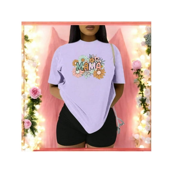 Playera Blusa Mujer De Mamá con Estampado de Flores Ropa Casual y Bonita para Día de la Madre Color Lila Talla Chica Marca Emil SaEs