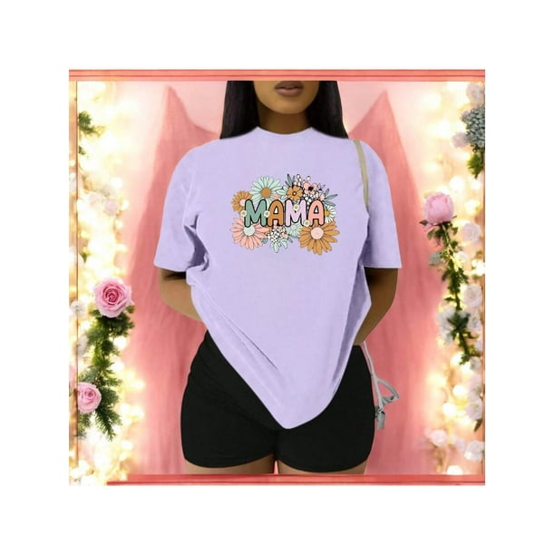 Playera Blusa Mujer De Mamá con Estampado de Flores Ropa Casual y Bonita para Día de la Madre Color Lila Talla Extra Grande Marca Emil SaEs
