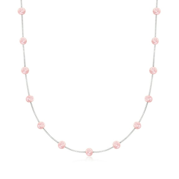 Ross-Simons 6-6.5mm Pink Cultured Pearl Station Necklace in Sterling Silver, Women's, Adult