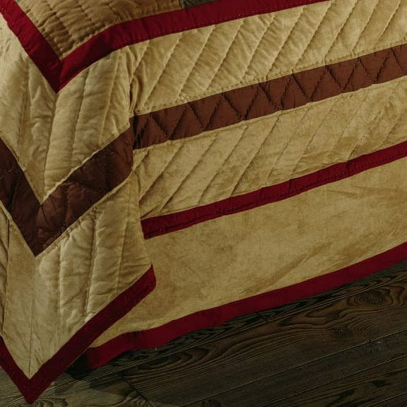 Tan Faux Suede & Red King Bed Skirt