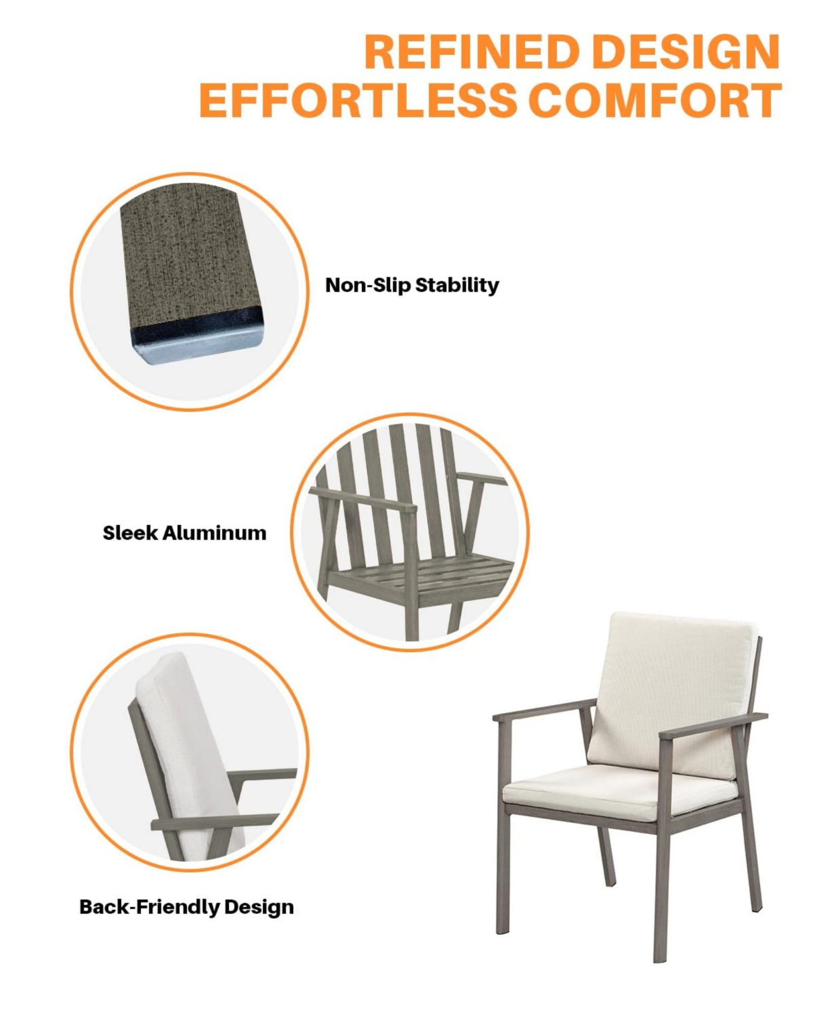 Outdoor Patio Dining Chairs Set of 4, Aluminum Outdoor Dining Chairs with Thick Cushions, All Weather Rustproof Patio Furniture for Garden, Deck, Porch, Poolside, Gray