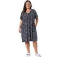 thumbnail image 3 of DARING DIVA Women's Plus Size V Neck Star Moon Pattern Nightgown 3X Dark Blue, 3 of 6