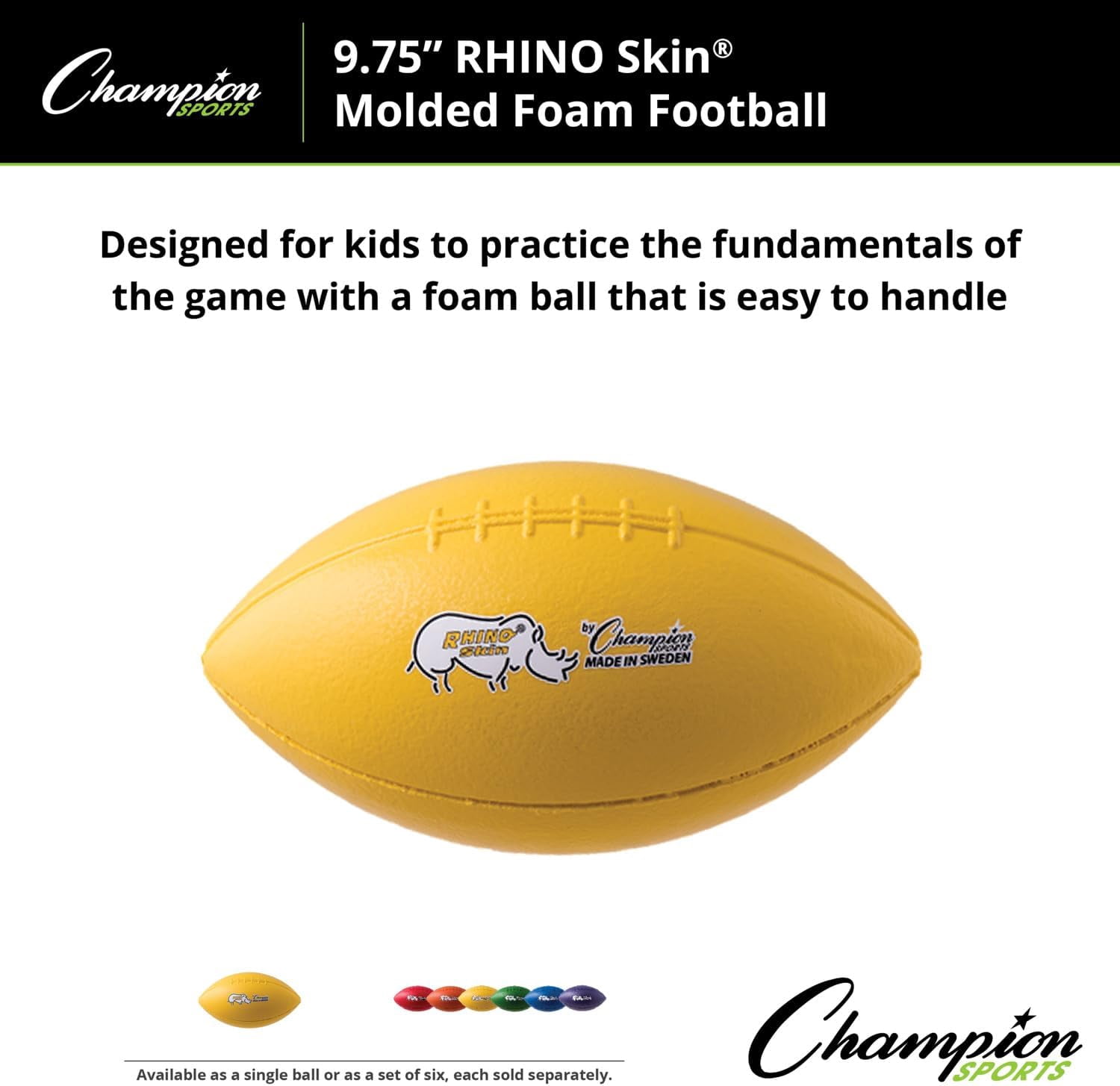 Champion Sports 10.5 Inch Rhino Skin Molded Foam Football, Yellow