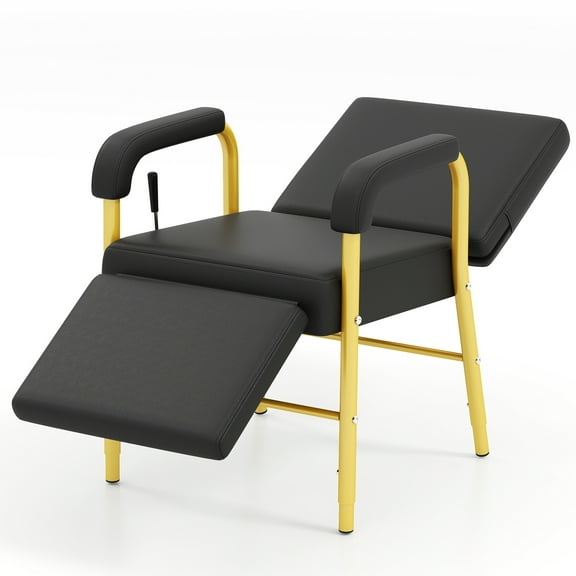 Artist Hand Barber Salon Reclining Shampoo Chair with Leg Support (Black, Gold)