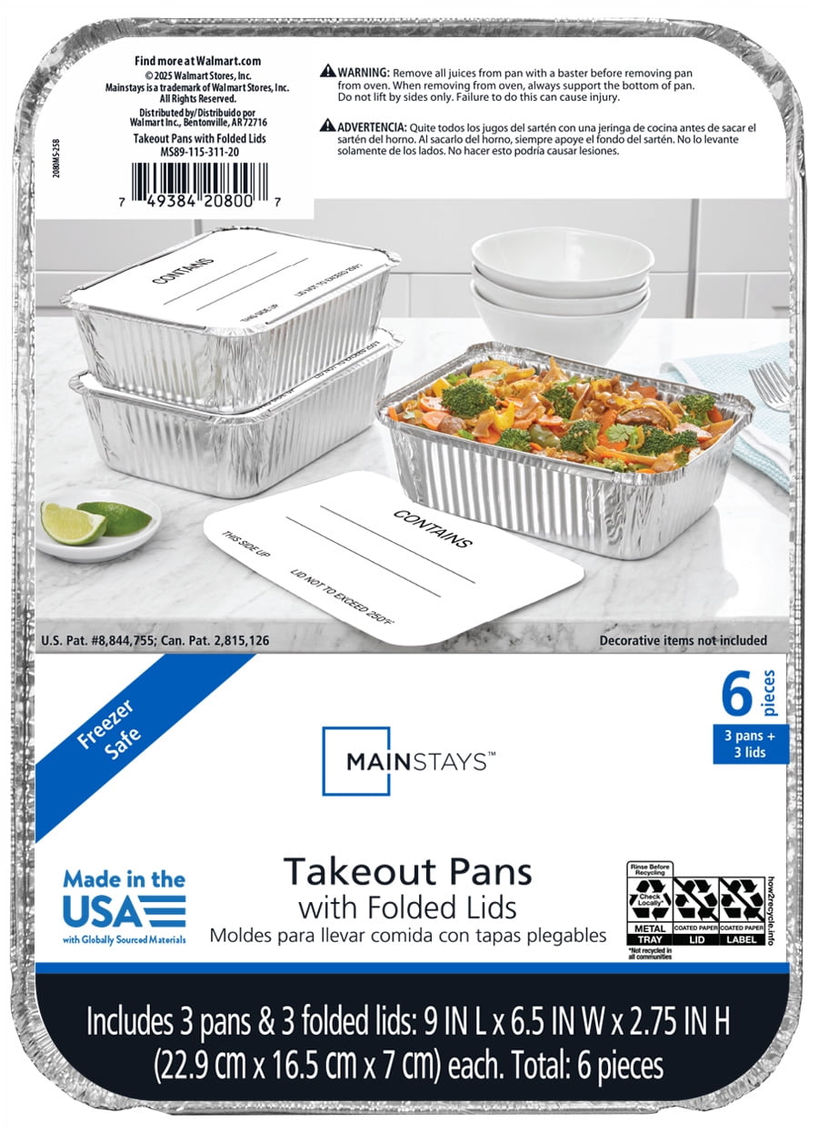 Mainstays 9" x 6.5" Aluminum Pans with Folded Lids, 3 Count
