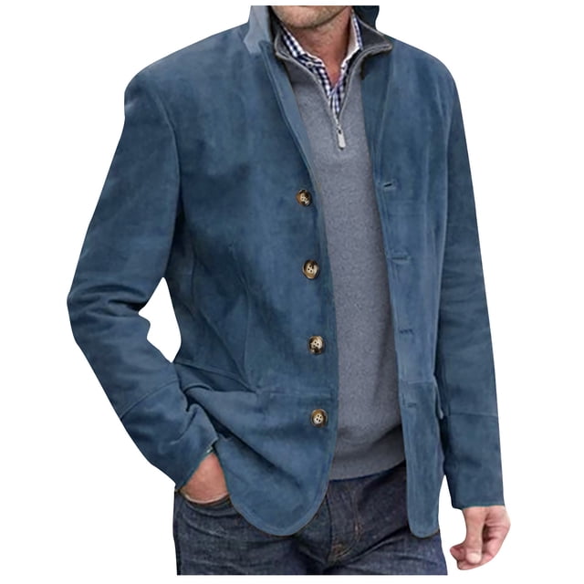 LOVZFMLL Jackets for Men's Lapel Button Pocket And Fleece Retro Long-Sleeved Hoodless Casual Coat/Jacket