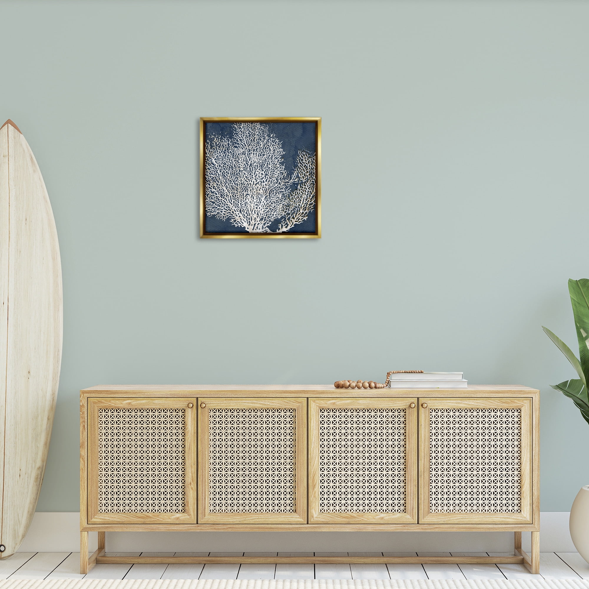 Stupell Industries Sea Coral Ocean Life Silhouette Nature Painting Gold Floater Framed Canvas Art Print Wall Art, 25 x 25