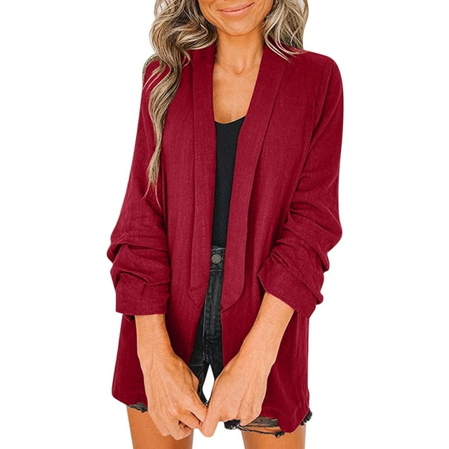Ladies Workoffice Blazer Button Down Fashion Jacket Mid Length Leisure Outwear Single Breasted Blouse Lapel Notched Elegant Cardigan Solid Color Fitted Suit