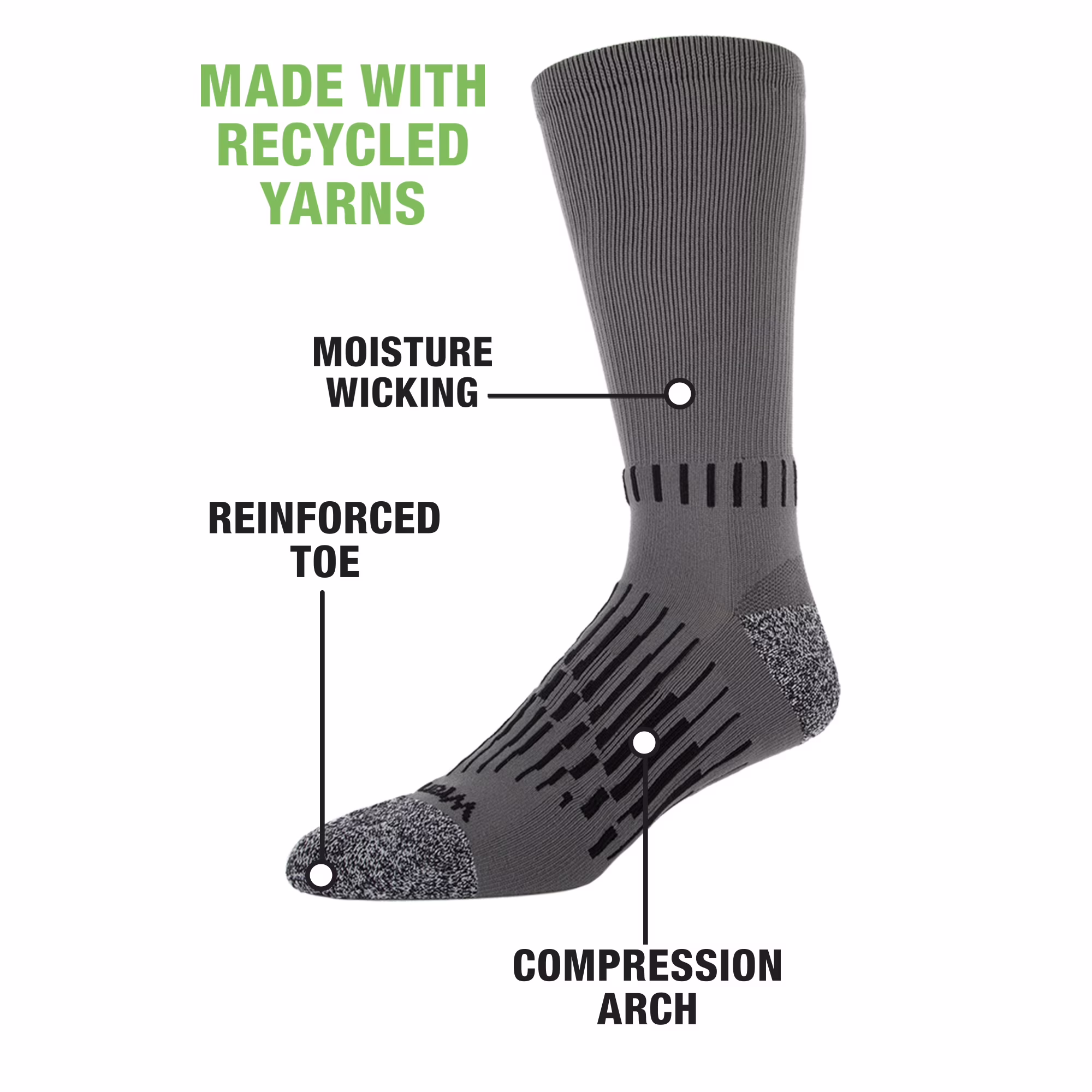 Wrangler Men's Ultimate Durable Work Socks, Crew Socks for Men, Gray, 6 Pack