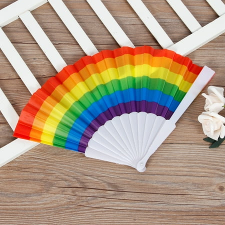 

Tebru Hand Fan 5Pcs Handheld Folding Fan Rainbow Hand Fan Stage Performance Party Decoration Rainbow Fan