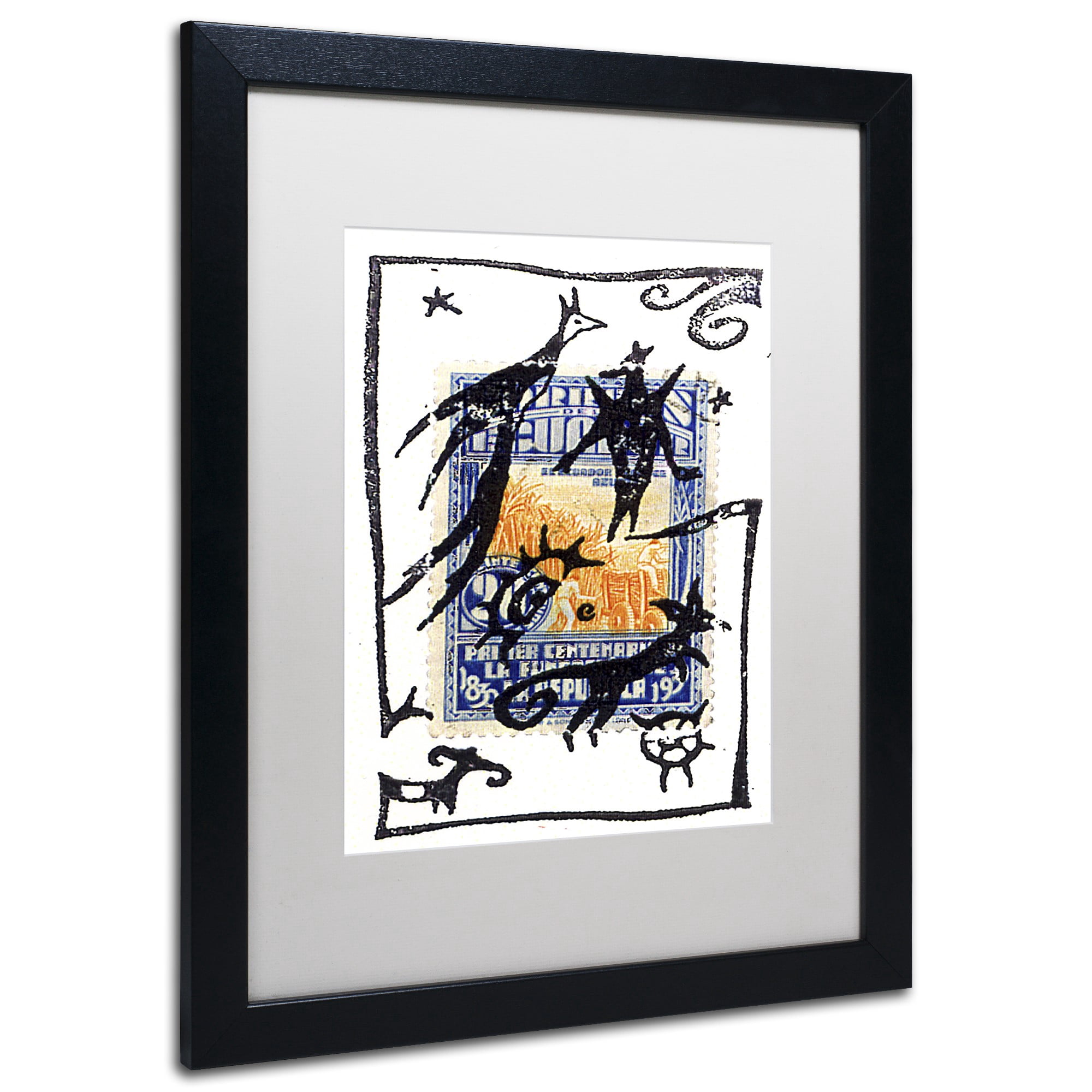 Trademark Fine Art 'Pelicos Stamp' Canvas Art by Nick Bantock, White Matte, Black Frame