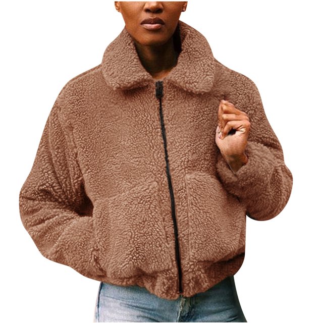 Prendas de abrigo para mujer, abrigo cálido de piel sintética para mujer, chaqueta de invierno, cuello vuelto sólido, ropa de abrigo con cremallera Odeerbi ODB-3