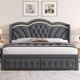 thumbnail image 4 of Hiphuta Modern Queen Bed Framewith 2 Drawers, LED Lights Platform Bed Frame, Sturdy Beds Frame with Upholstered Button Tufted Headboard, Velvet Grey, 4 of 8