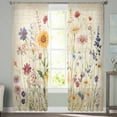 thumbnail image 2 of Botanical Floral Sheer Curtains 63 Inches Length 2 Panels Set, Window Sheer Curtains for Living Room/Bedroom, Retro Purple Pink Yellow Wildflowers Light Filtering Rod Pocket Curtain 52'' x 63'' x 2, 2 of 7