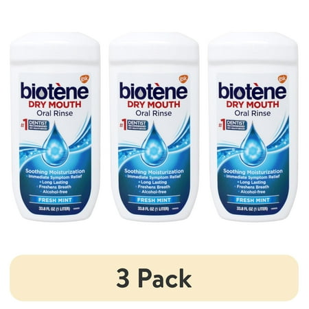 (3 pack) Biotene Fresh Mint Moisturizing Oral Rinse Mouthwash, Alcohol-Free, for Dry Mouth, 33.8 ounce