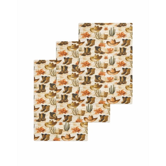 Western Cowboy Kitchen Dish Towels for Drying Dishes Set of 3, Vintage Brown Desert Botanical Waffle Weave Microfiber Terry Hand Tea Bathroom Towels Quick Dry & Absorbent Towel 15.7x23.6