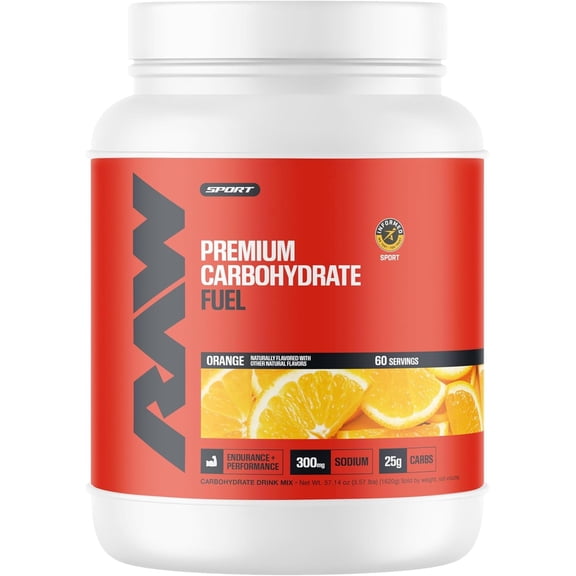 RAW Nutrition Fuel Endurance Supplement Powder, Orange Flavor, 60 Servings