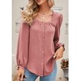 thumbnail image 2 of Blusas con botones TUNC de gasa con mangas abullonadas cuello cuadrado rosa XL, 2 of 4